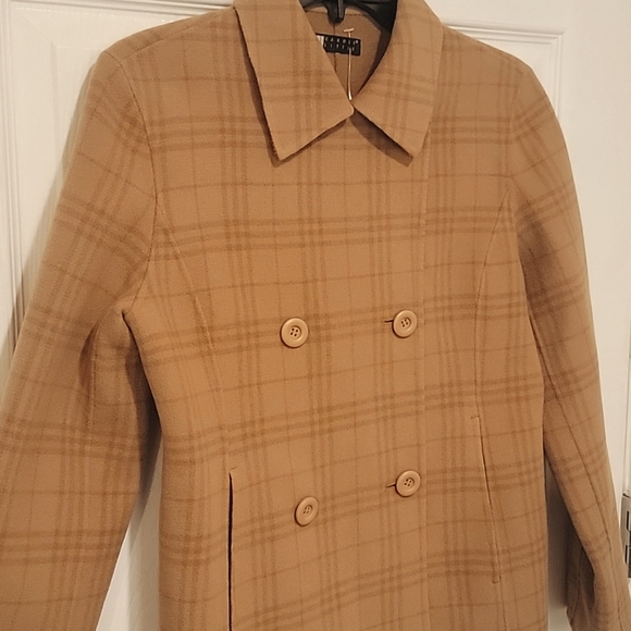 Carol Little szXS Double Breasted Wool Camel Plaid Jacket. BinG - Picture 2 of 9